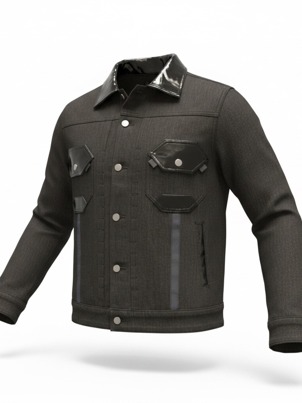 Men's Black Trucker Jacket with Gloss Collar